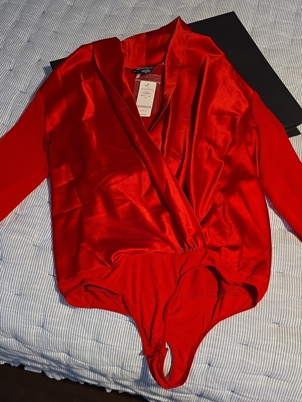 bebe Red Satin Wrap-Front Bodysuit